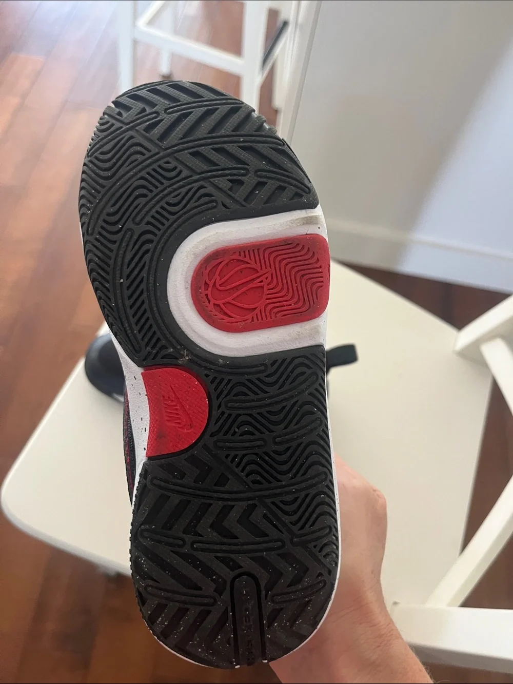 Nike Kids Black and Red Velcro Sneakers with Speckled White Midsole